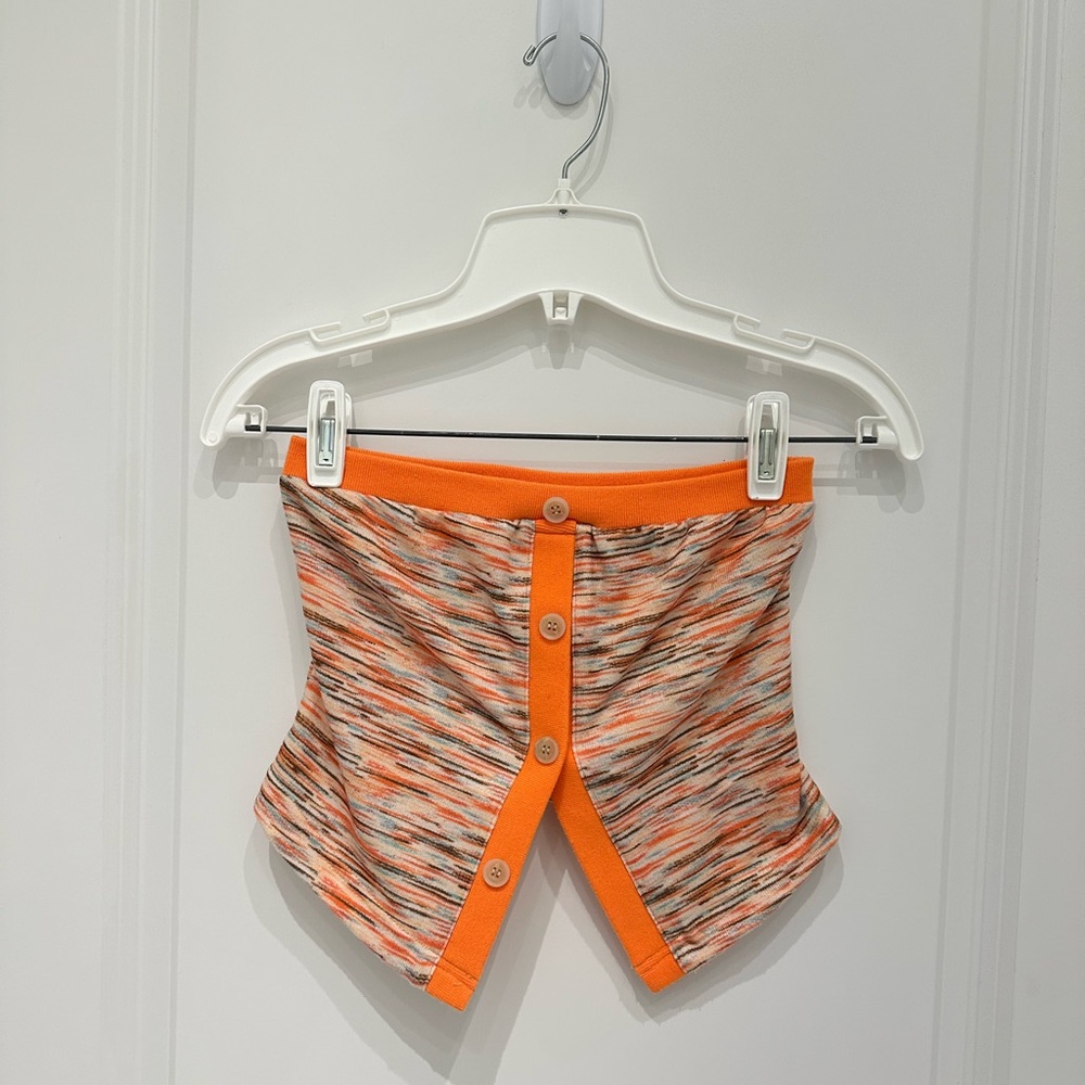 Orange and Blue button up strapless crop top